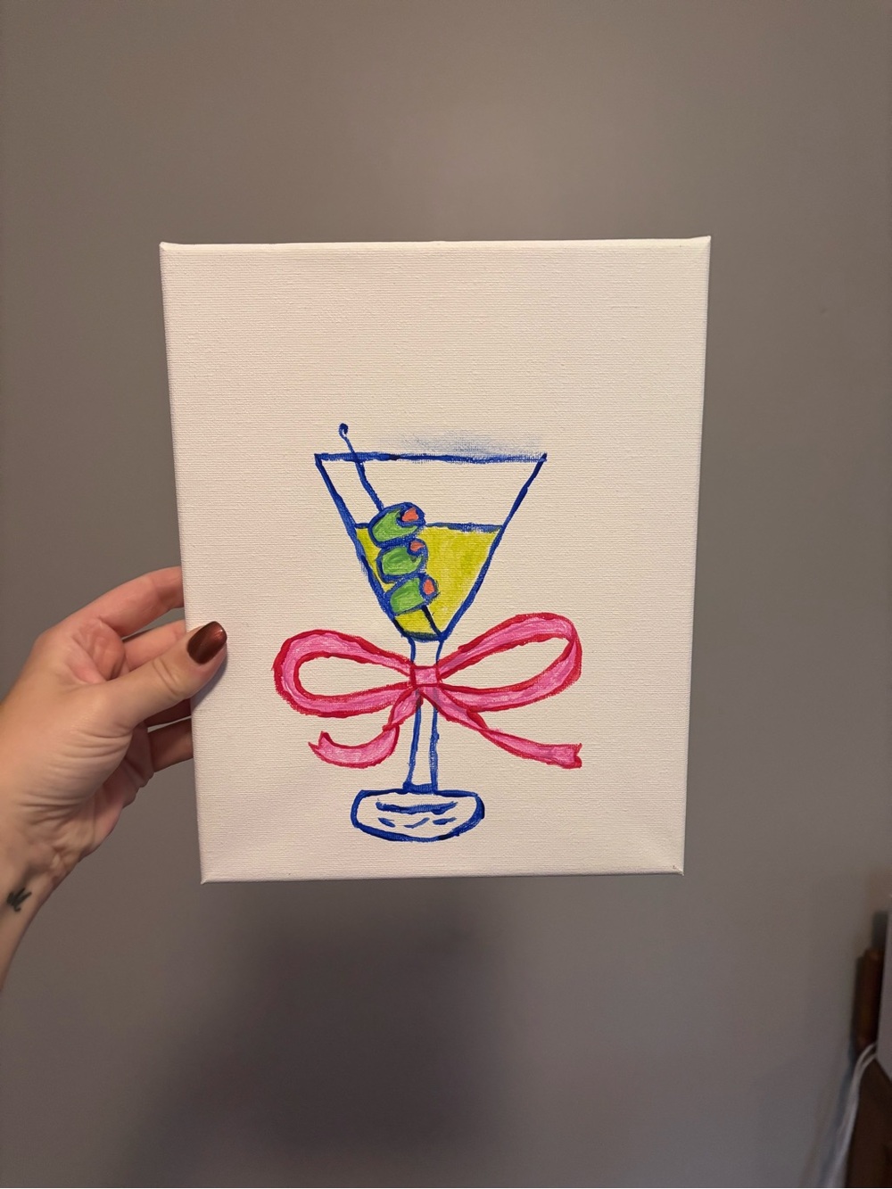 Hand-Painted Martini Glass Canvas Art by